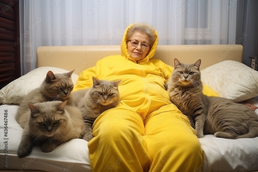 Grandmother with her cats