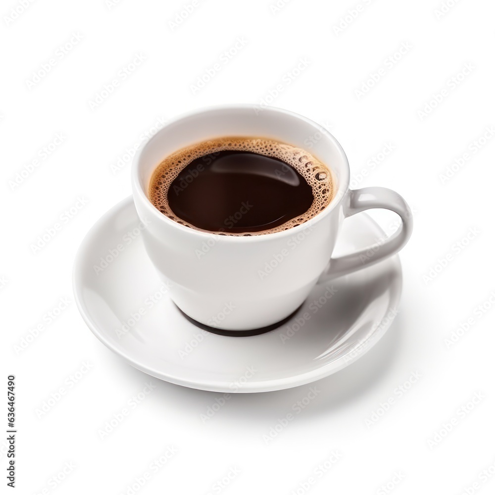 White cup of black coffee isolated.