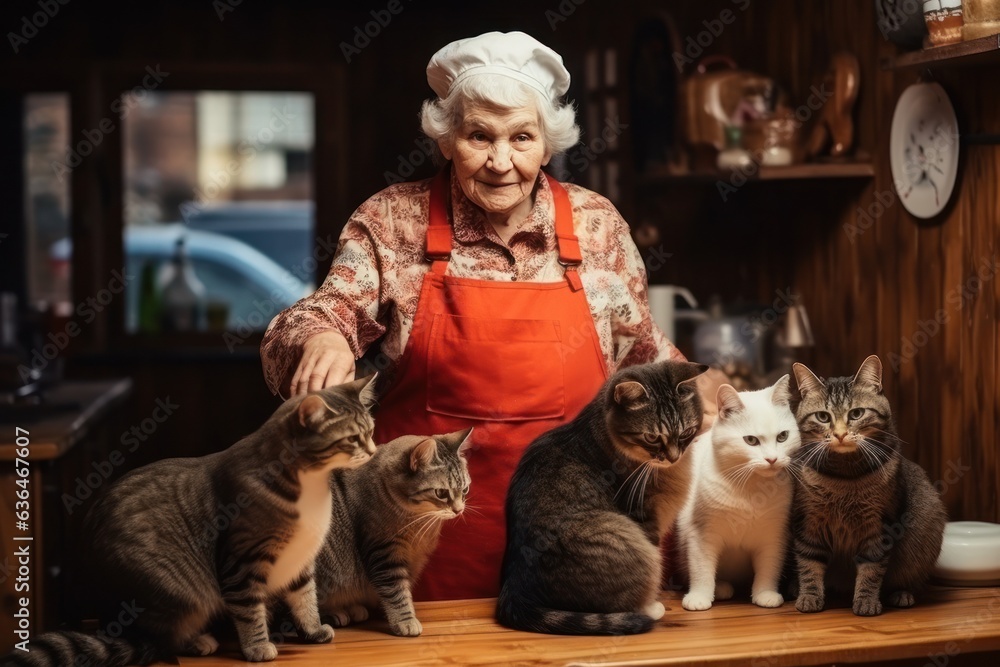 Grandmother with her cats