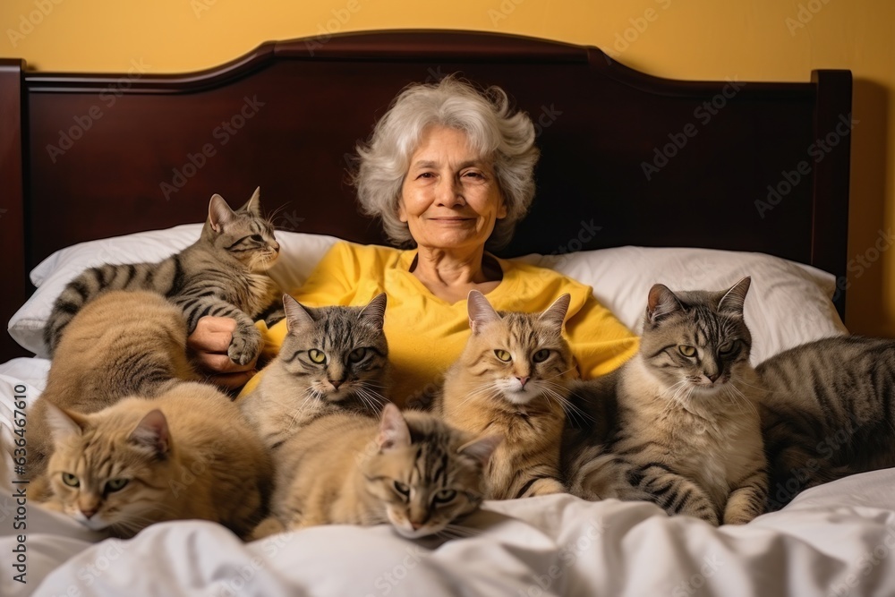 Grandmother with her cats