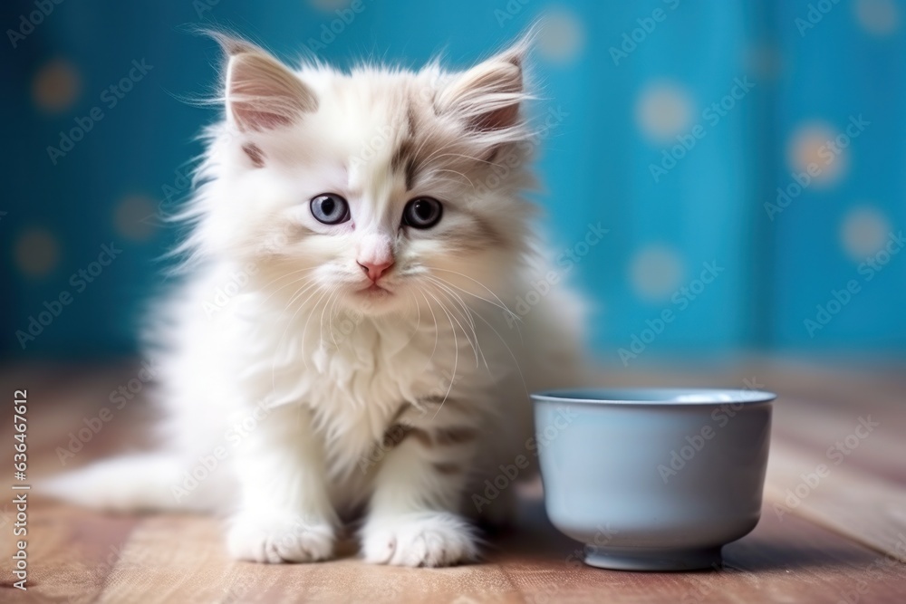 Little kitten drinks milk