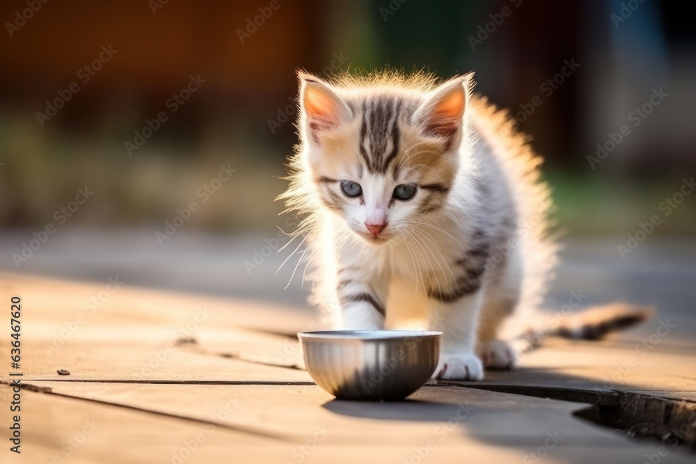 Little kitten drinks milk