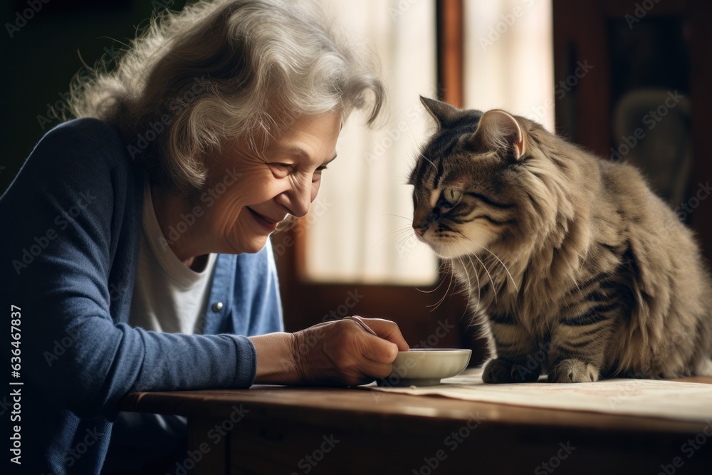 Grandmother with her cats