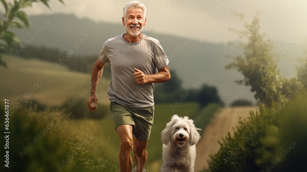 A man jogging with his dog