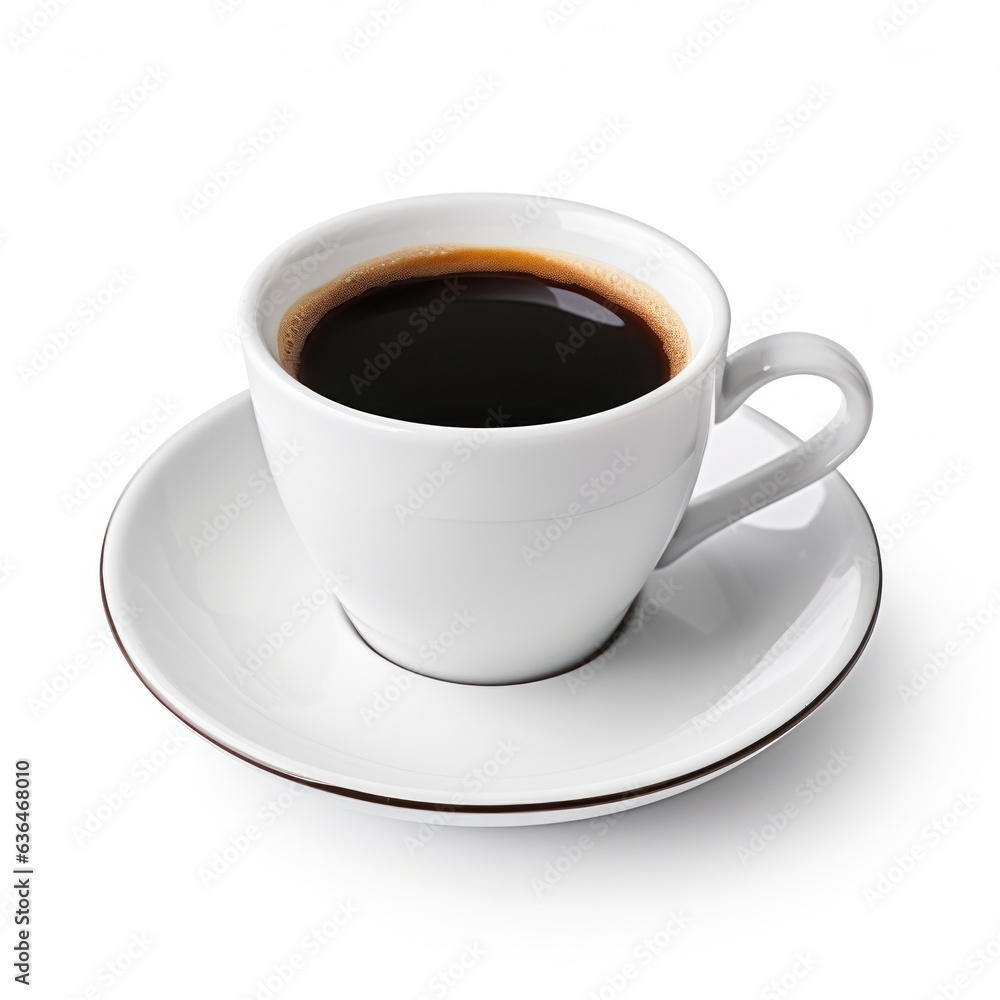 White cup of black coffee isolated.