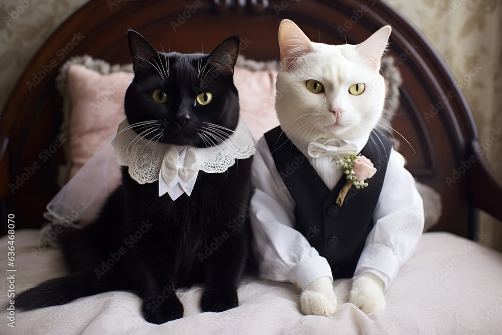 White and black cats wedding