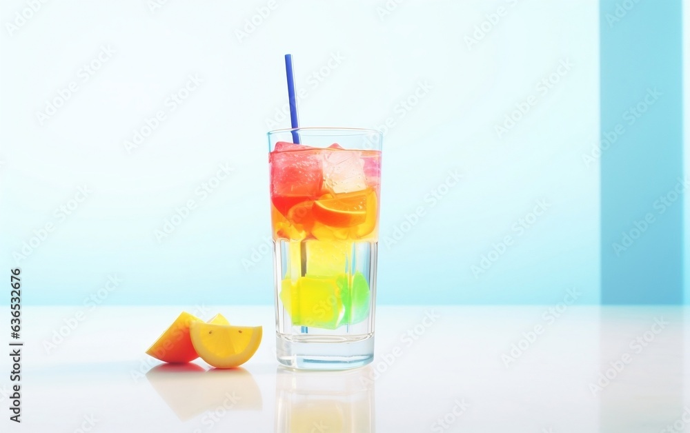 Chilled Rainbow Fruit Infusion A Refreshing Glass of Iced Drink. Generative AI