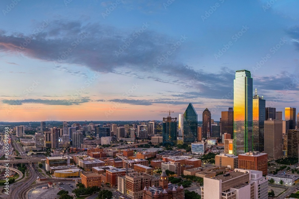 Dallas Splendor: Aerial 4K Image of Beautiful Blue Skyline and Buildings in Dallas  Texas