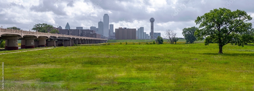 Springtime Serenity: 4K Image of Dallas, Texas, Viewed from the Tranquil Trinity River