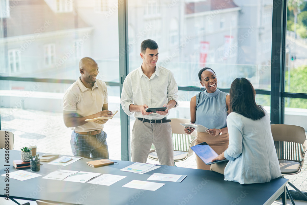 Talking, meeting and business people planning together for teamwork, project or company collaboratio