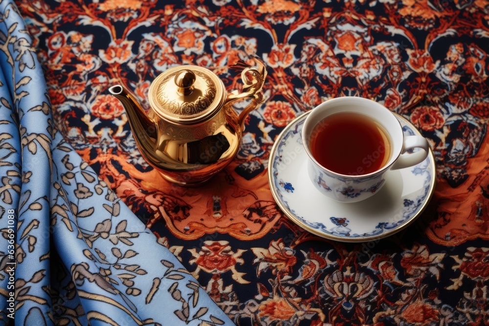 a beautiful Turkish tea set on a table cloth