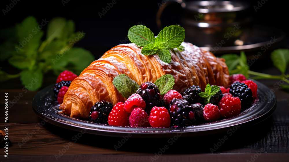 croissant, food, breakfast, morning, gourmet, freshness, meal, berry, french, snack, bakery, drink, 