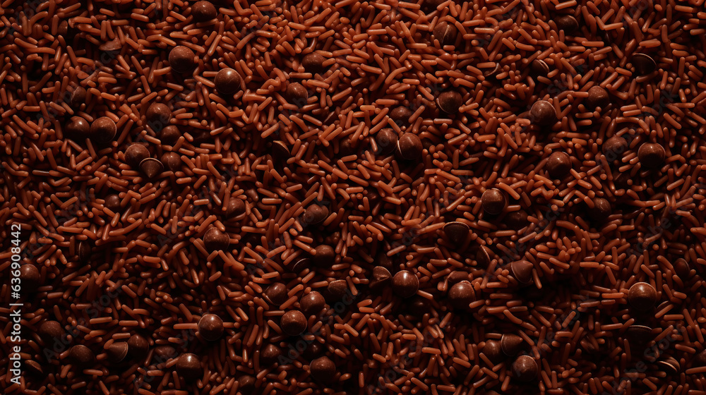 Chocolate sprinkles background. Sweet cocoa flakes. Generative AI