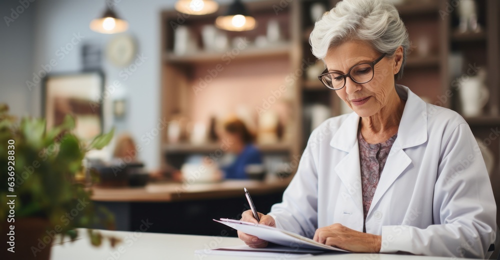 Doctor taking notes to patent card