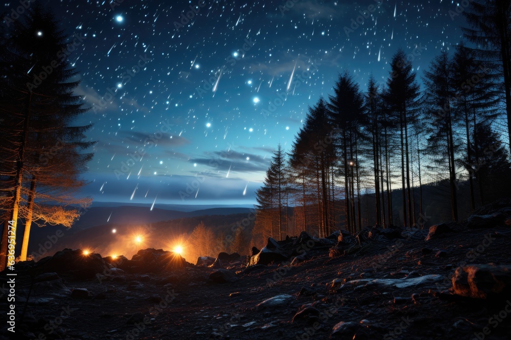 Breathtaking scene of a meteor shower illuminating the night sky