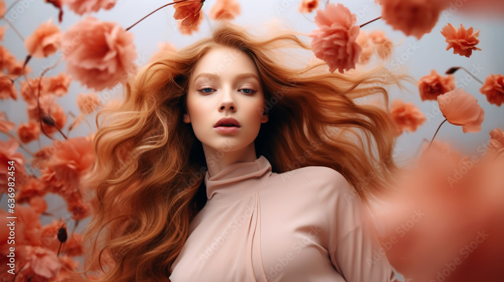 Elegant young woman with beautiful flowers