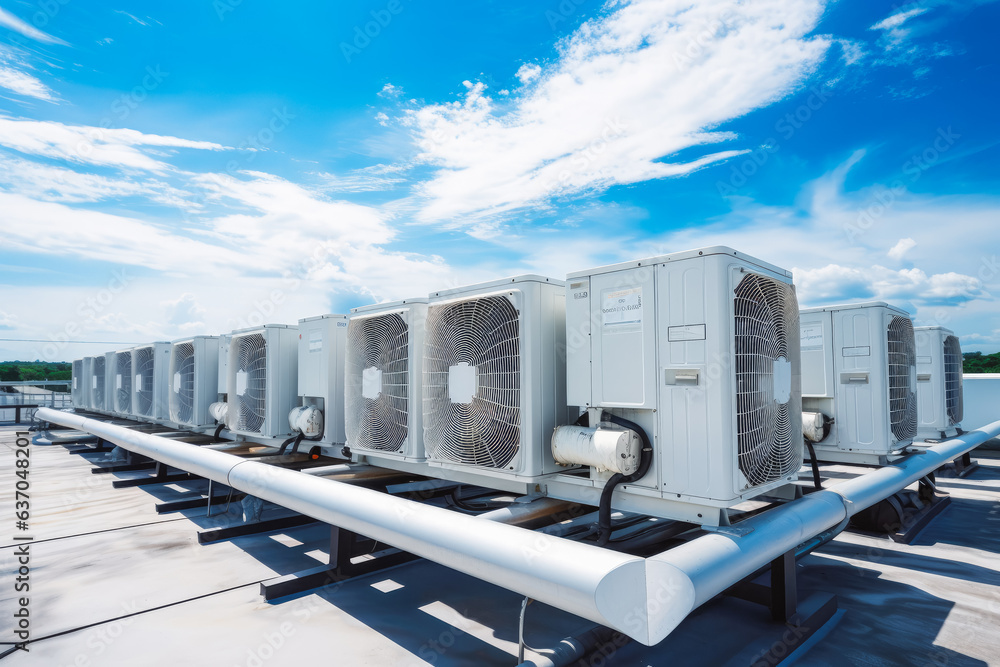 White large air conditioning system on the roof.