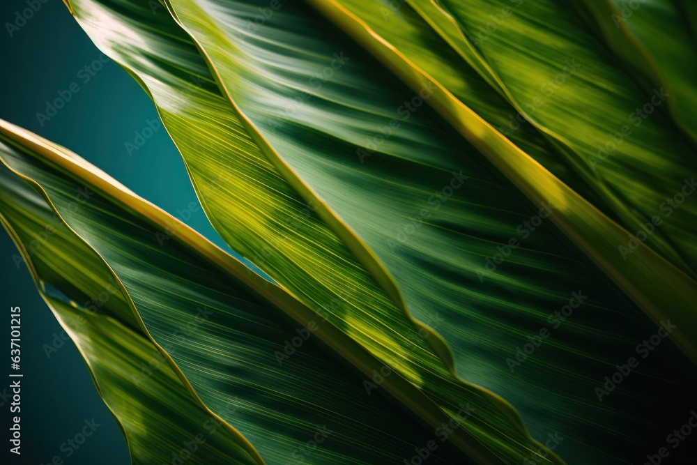 banana leaf on blue sky abstract background