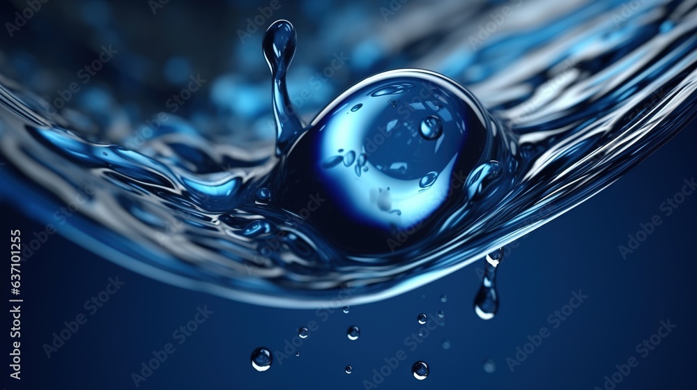 Close-up water surface with splash and air bubbles. Abstract background with dynamic effect. Illustr