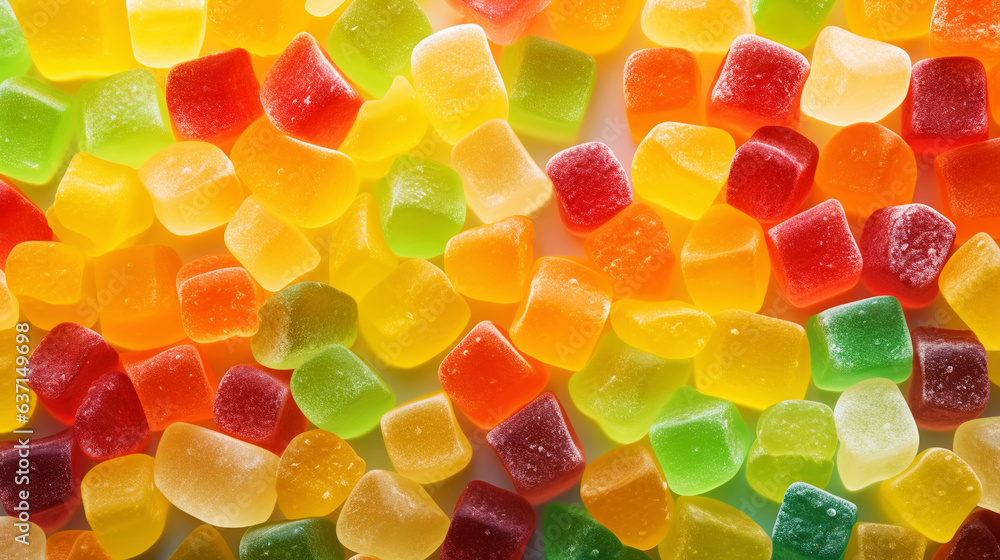 Fruit gummy candies background. Colorful sweet backdrop. Generative AI