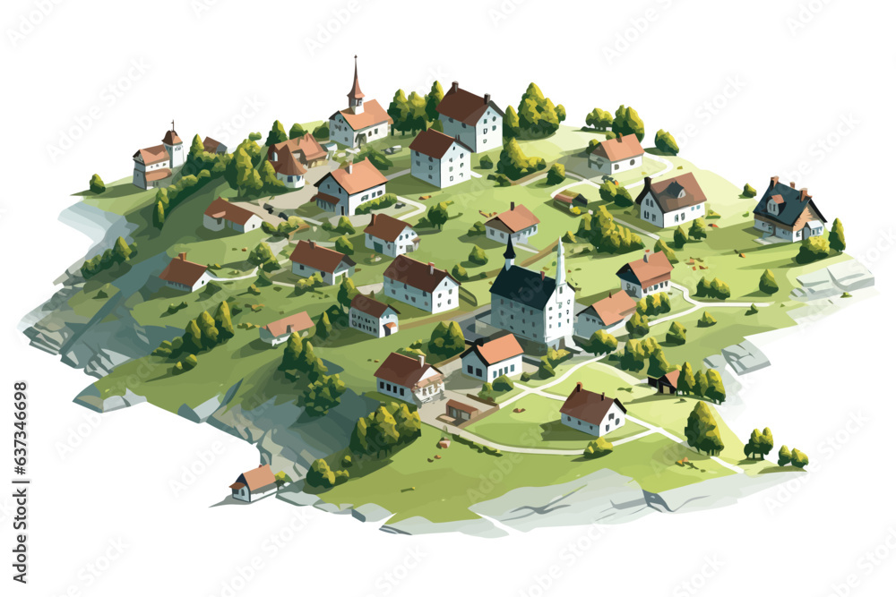 top view aerial shot of village vector flat isolated illustration