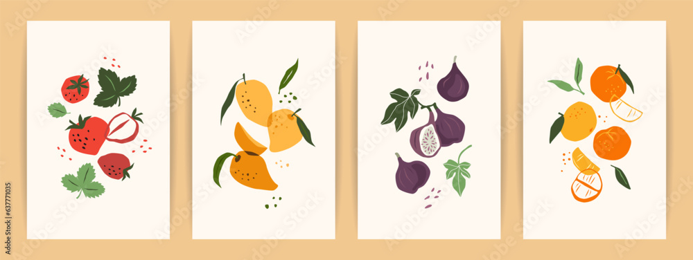 Set of art prints. Abstract fruits. Modern design for posters, cards, cover, t shirt and other