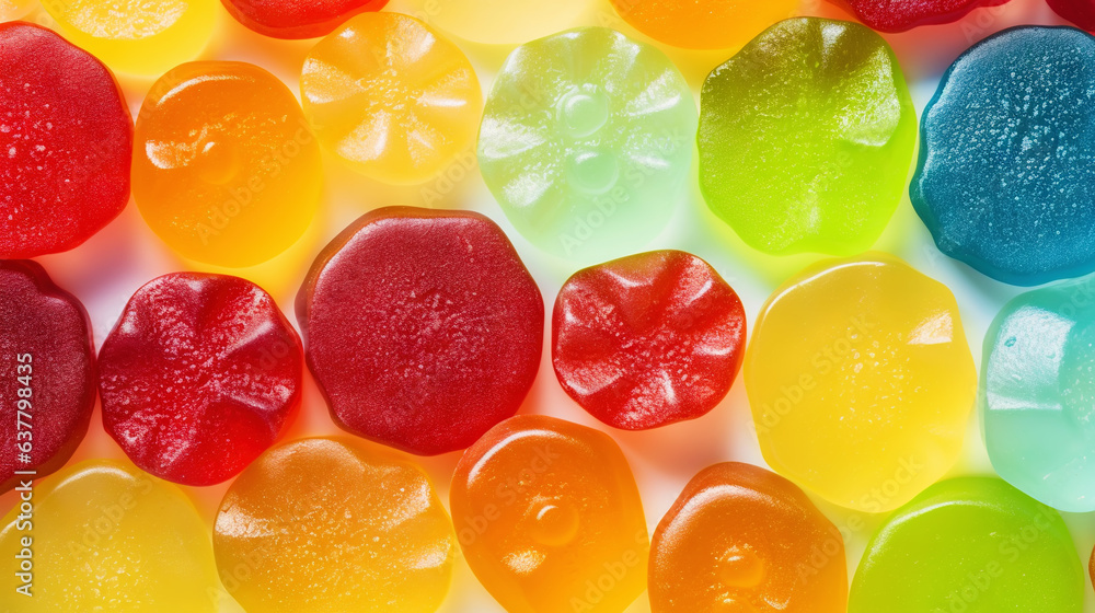 Fruit gummy candies background. Colorful sweet backdrop. Generative AI