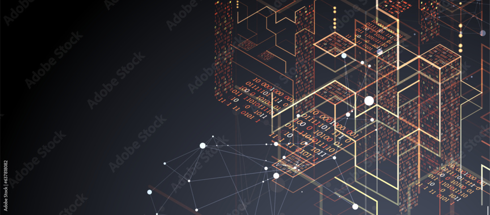 Isometric big data processing concept, cloud database. Abstract technology background.