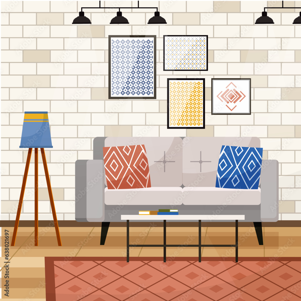 Home office. Interior vector illustration. Work from home. The interior design of the flat promotes 