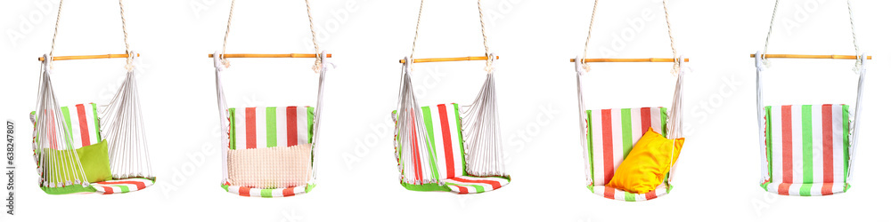 Collage of comfortable hammock on white background