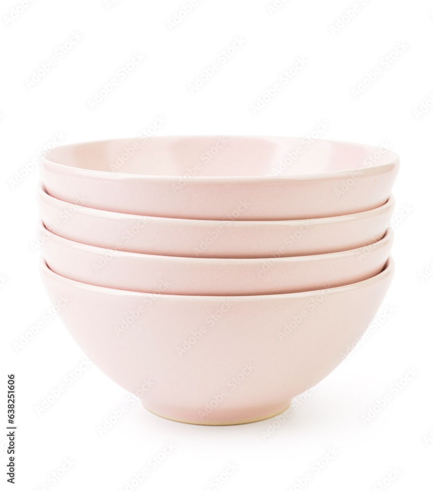 Set of pink bowls on white background