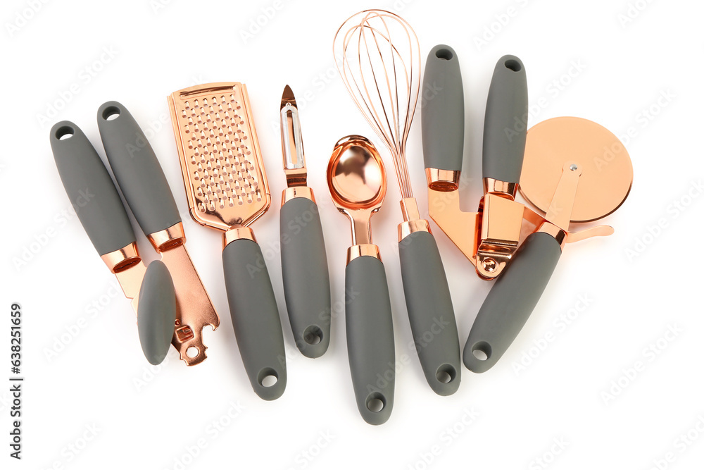 Kitchen tool set on white background