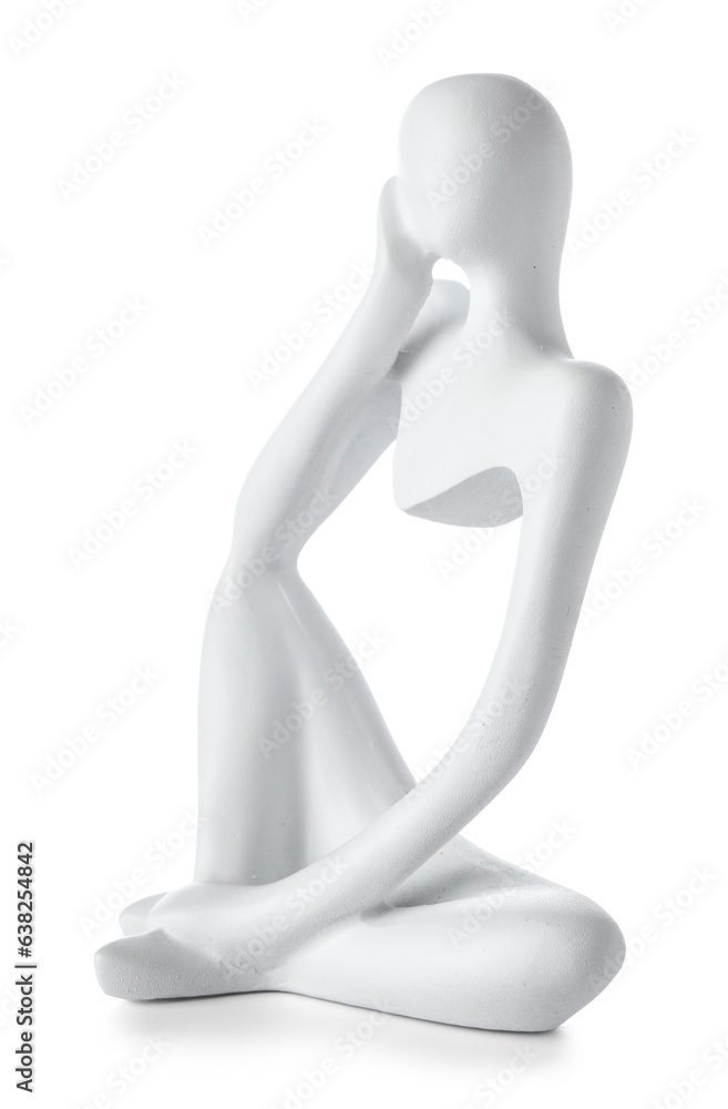 Statuette in form of woman body on white background