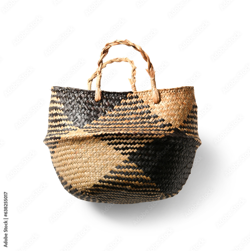 Wicker bag on white background