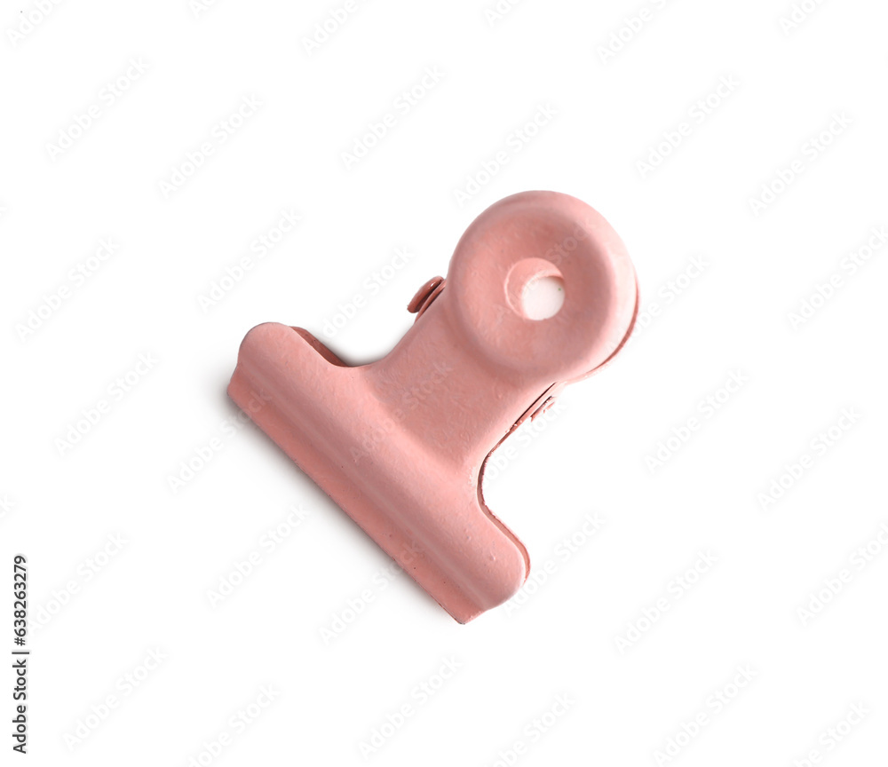 Pink binder clip on white background