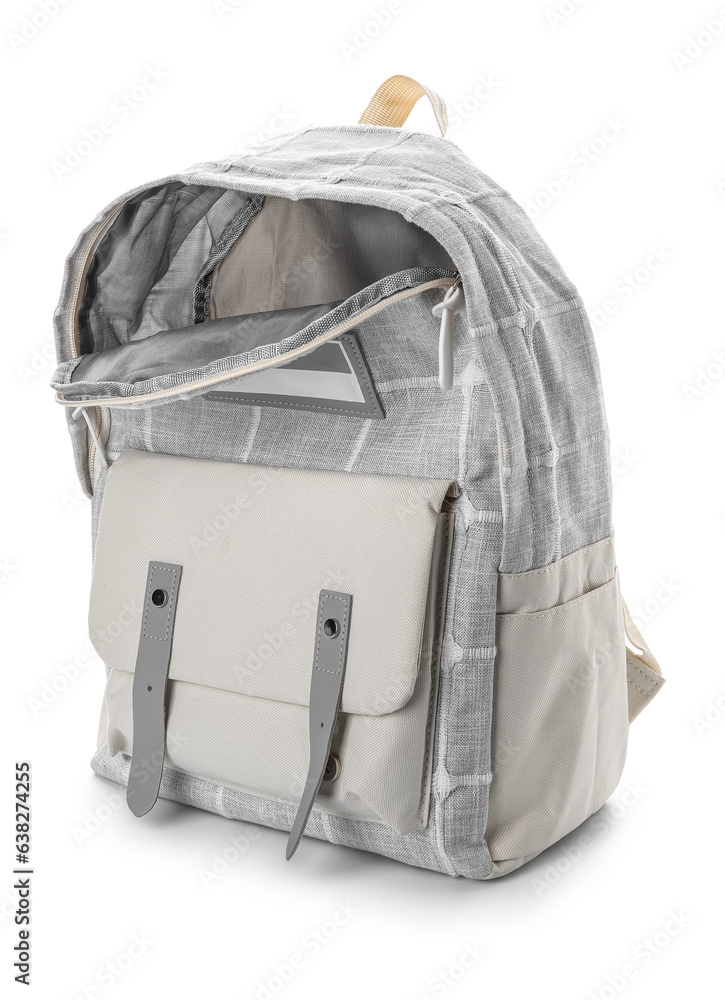 Open school backpack isolated on white background