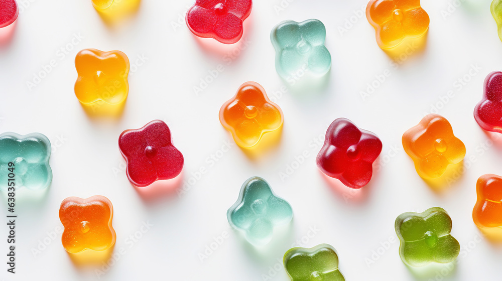 Gummy Jelly Bears Candies background. Sweet tasty backdrop. Generative AI