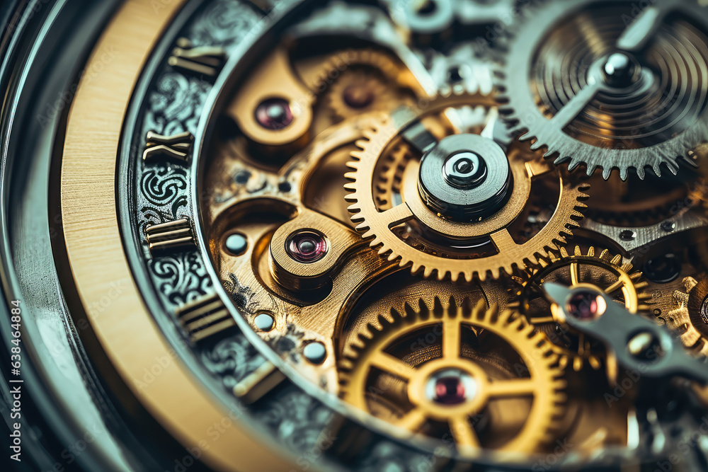 Close-up of delicate mechanical watch internal structure