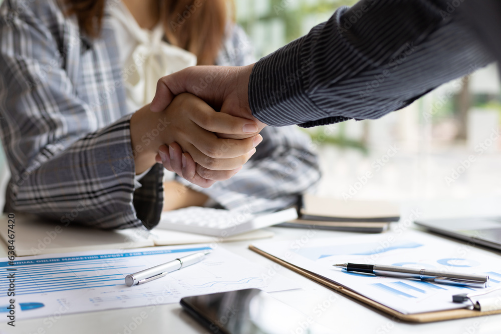 Business meeting, businessman shaking hands in business partnership meeting, business cooperation.