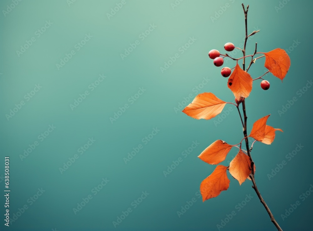 Autumn leaves on blue sky background