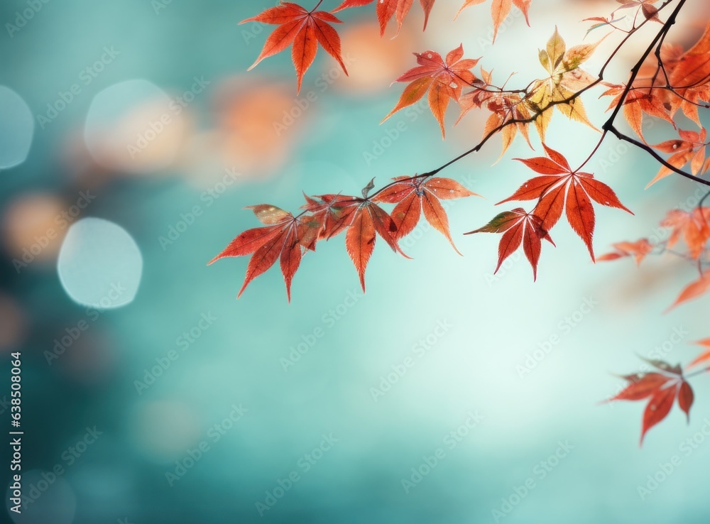 Autumn leaves on blue sky background