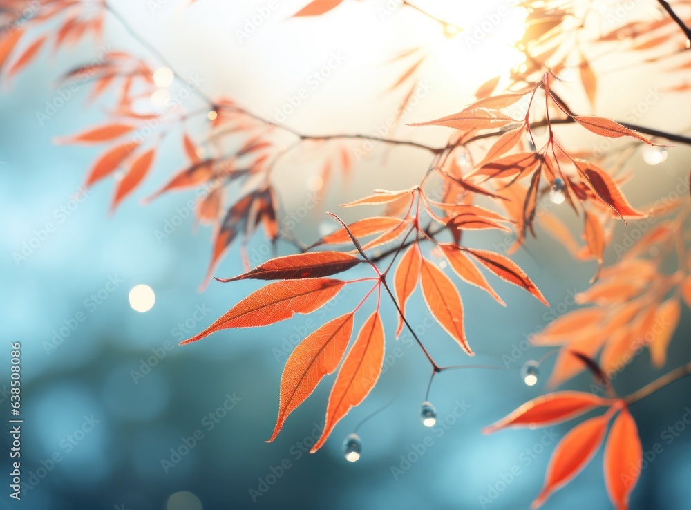 Autumn leaves on blue sky background