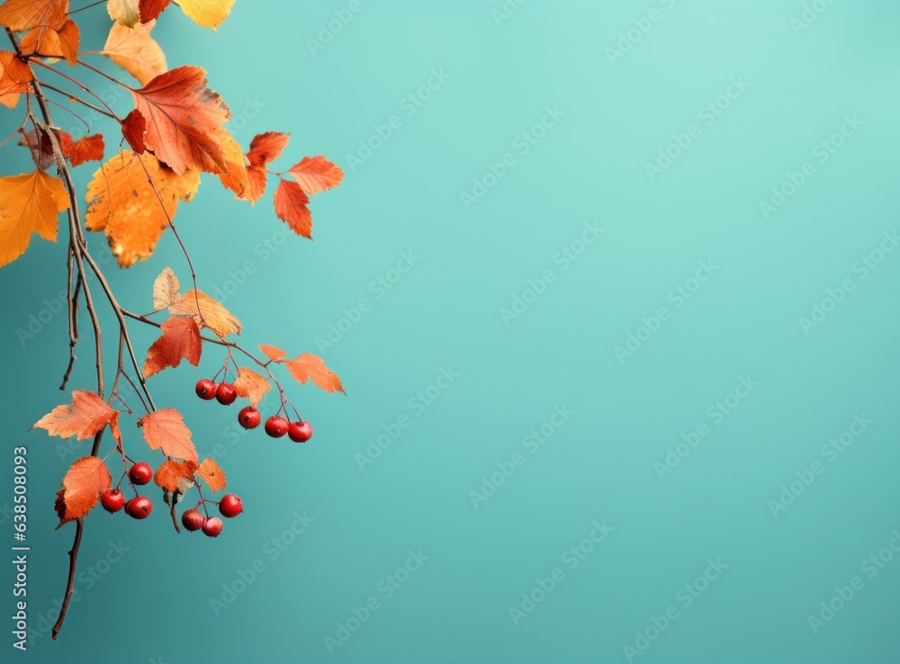 Autumn leaves on blue sky background