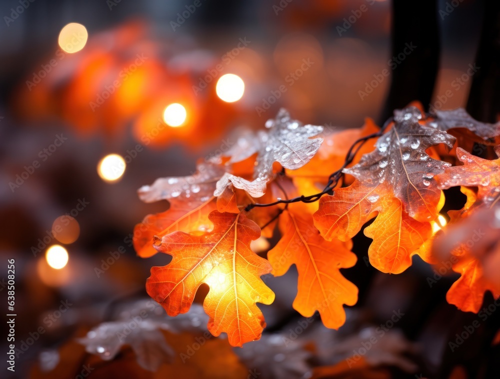 Oak leaves background framed by red light