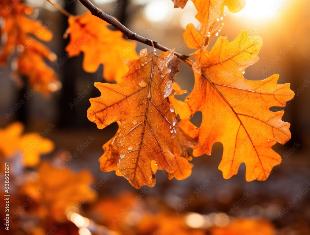 Oak leaves background framed by red light