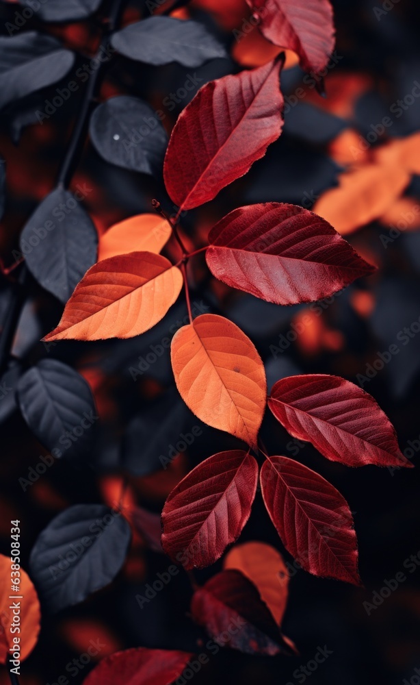 A dark background with many leaves in the foreground