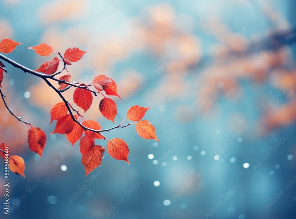 Autumn leaves on blue sky background