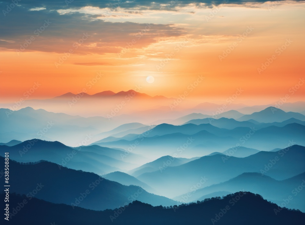 Mountain landscape with blue skies and orange colors