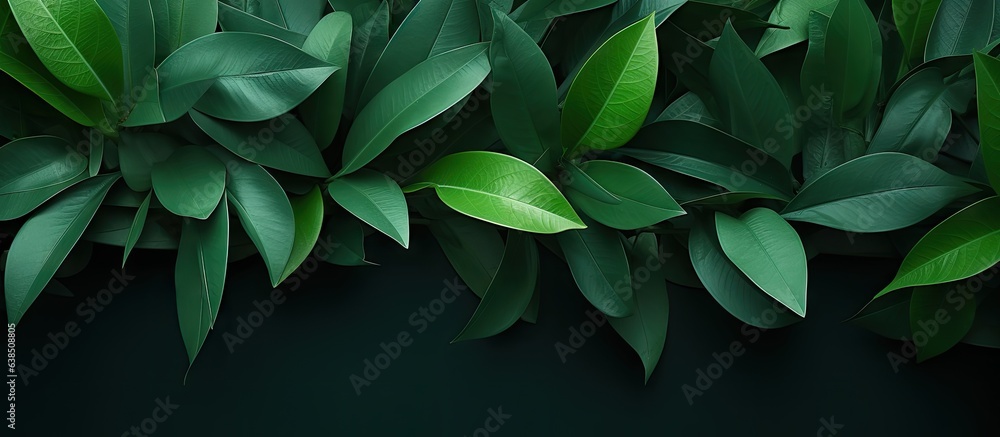 Contemporary wallpaper for interior design with green leaves and desert inspired background and text