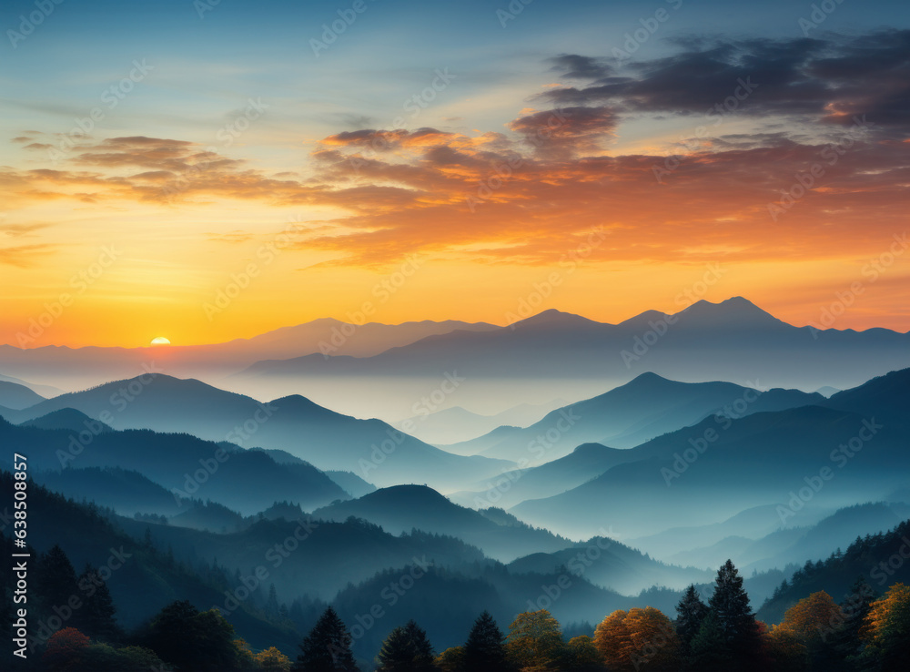 Mountain landscape with blue skies and orange colors